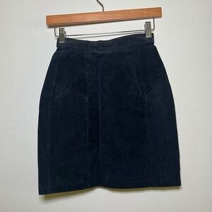 188 West Vintage 90s Black Patchwork Bikercore Leather Mini Skirt B3